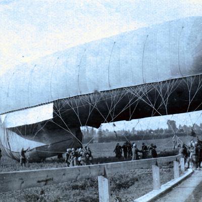 An observation balloon is brought into position.